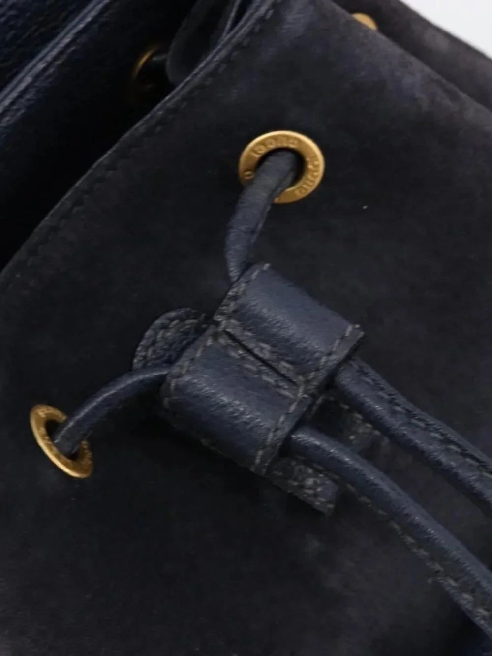 GUCCI Bamboo Backpack Suede Navy Gold 003 2034 0030 Auth